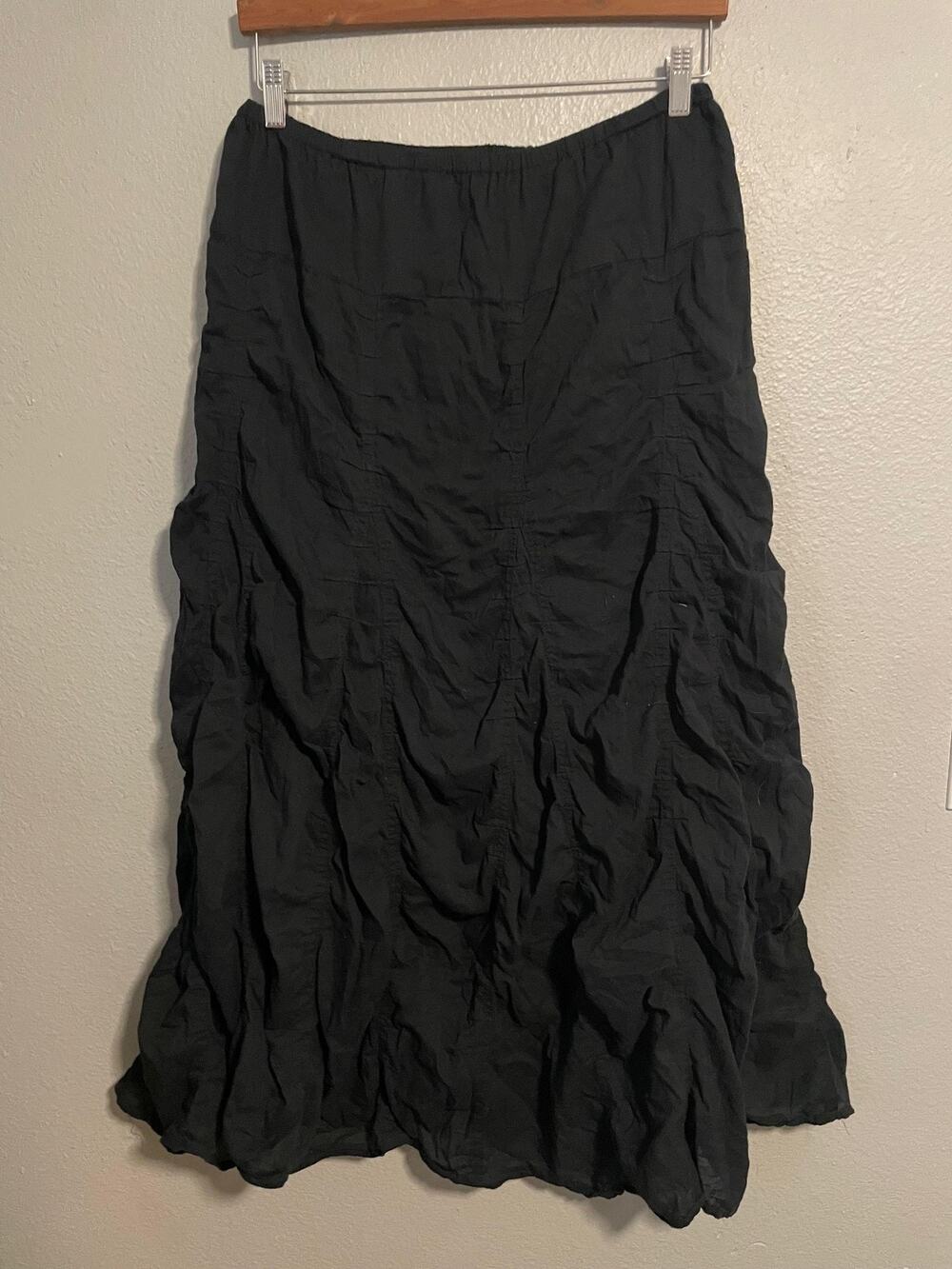 Etc. Skirt Womens Medium Black Ruched Maxi Pull On Flowy Whimsigoth Boho Y2K